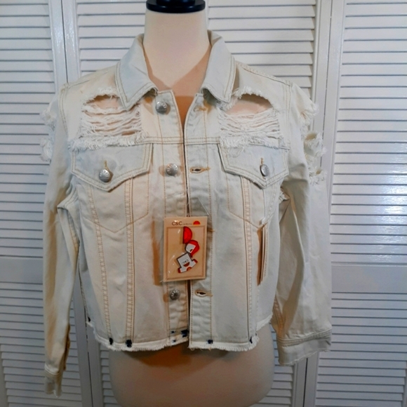 C&C California destructed kerry shrunken trucker jacket med. NWT - Picture 3 of 8
